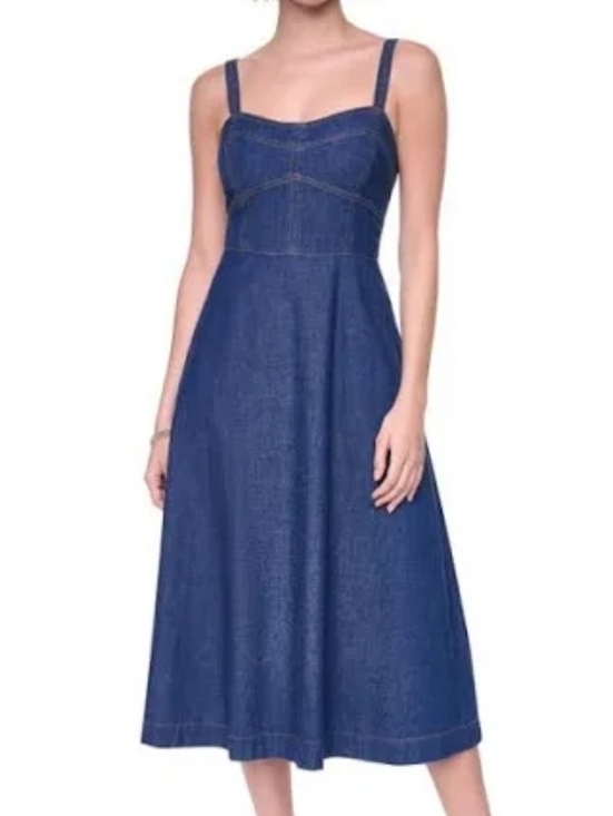 Dkny Dresses & Skirts - DKNY Dark Indigo Seamed Bustier Denim Midi Dress Size 8 NWT